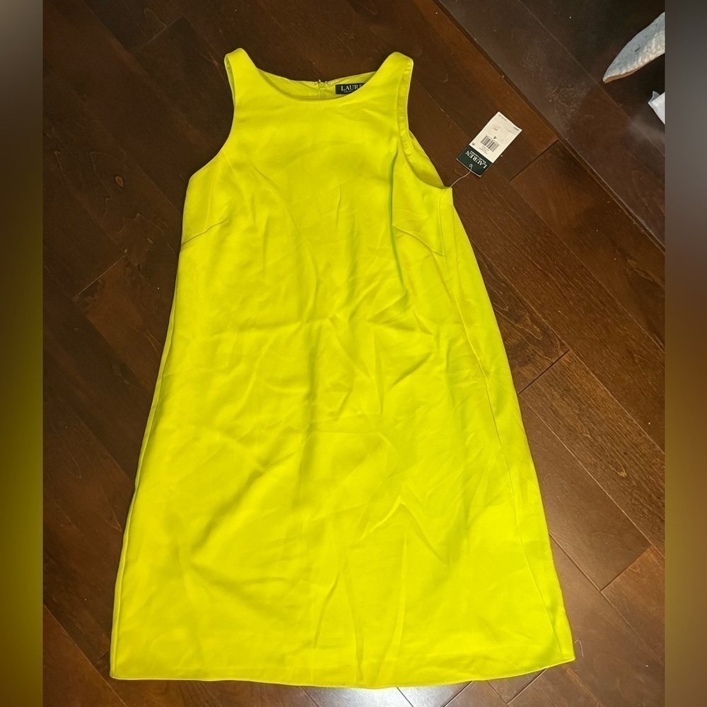 ⭐️ NWT Ralph Lauren Women's Neon Yellow Sleeveless Lined Dress- size 4 - Picture 7 of 9